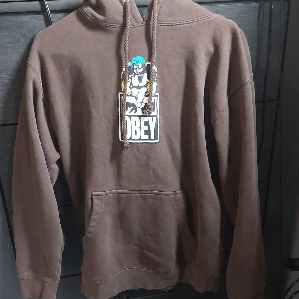 Obey Women's Brown Angel Cherub Hoodie Blue Yellow Small Zumiez - Picture 3 of 3